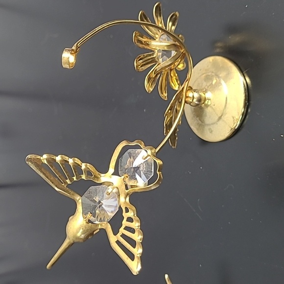 HUMMINGBIRD AUSTRIAN CRYSTAL MASCOT  LITE CATCHER WITH FLOWERS 24KT GOLD PLATED - Picture 9 of 16